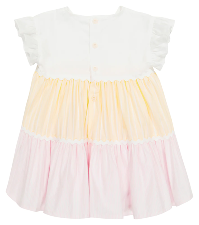 Shop Il Gufo Baby Striped Cotton-blend Dress In Banana/quartz Pink