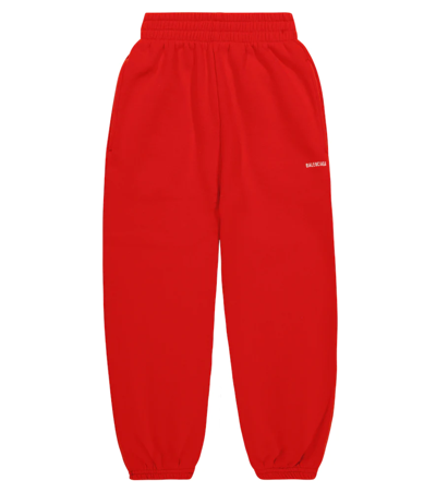 Shop Balenciaga Logo Cotton Jersey Sweatpants In Bright Red/white