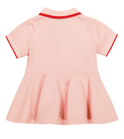 Shop Burberry Baby Icon Stripe Piqué Polo Dress In Light Clay Pink