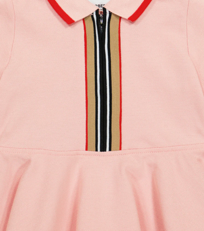 Shop Burberry Baby Icon Stripe Piqué Polo Dress In Light Clay Pink