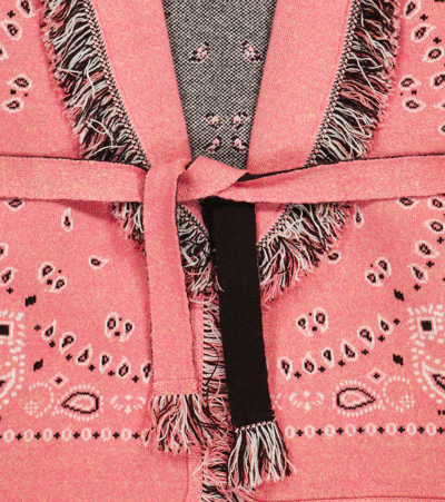 Shop Alanui Icon Jacquard Cashmere And Linen Cardigan In Fancy Pink