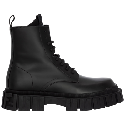 Shop Fendi Men's Leather Combat Boots  Force In Black