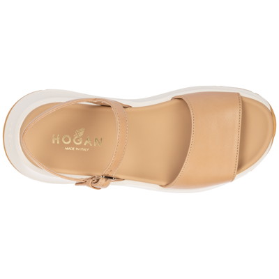 Shop Hogan Women's Leather Sandals   H585 In Beige