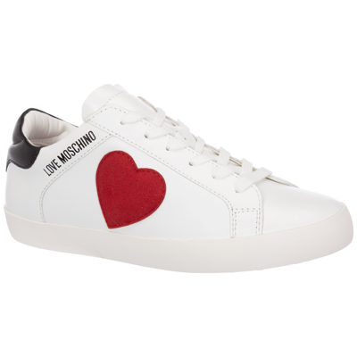 Shop Love Moschino Women's Shoes Leather Trainers Sneakers In White