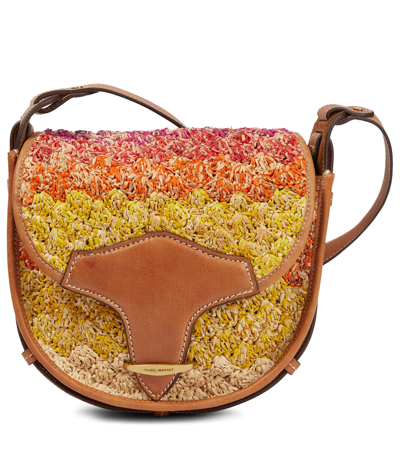 Shop Isabel Marant Botsy Leather And Raffia Shoulder Bag In Multicolor