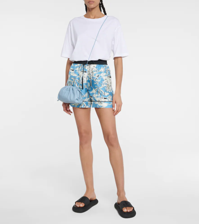 Shop Moncler Printed Silk Twill Shorts In Blue