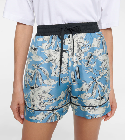 Shop Moncler Printed Silk Twill Shorts In Blue