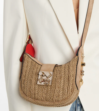 Shop Christian Louboutin Carasky Mini Woven Leather Shoulder Bag In Crumble/crumble/gold
