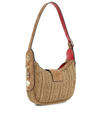 Shop Christian Louboutin Carasky Mini Woven Leather Shoulder Bag In Crumble/crumble/gold