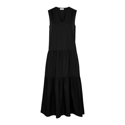 Shop By Malene Birger Piatinne Black Tiered Cotton Midi Dress