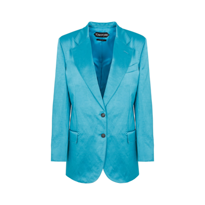 Shop Tom Ford Lustruous Viscose Linen Jacket In Blue