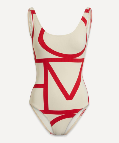 Shop Totême Monogram Swimsuit In Cava / Red