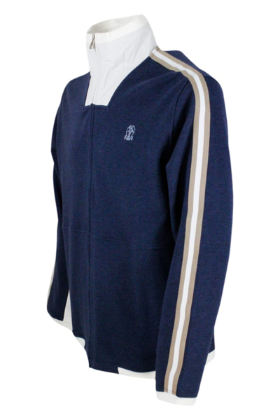 Shop Brunello Cucinelli Men's Blue Cotton Sweatshirt