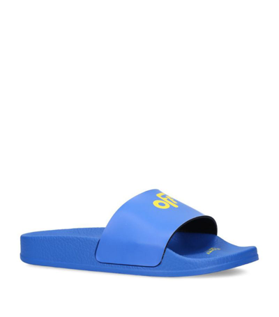 Shop Off-white Logo Pool Slides In Blue