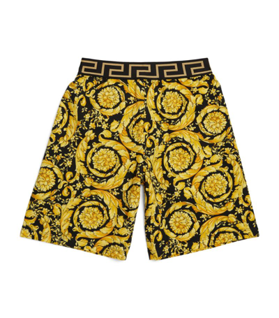 Shop Young Versace Versace Kids Cotton Baroque Shorts (4-14 Years) In Gold
