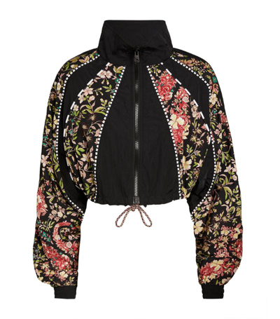 Shop Etro Cropped Floral Print Bomber Jacket In Black
