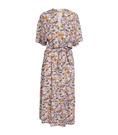 Shop Vince Floral Print Midi Dress In Purple