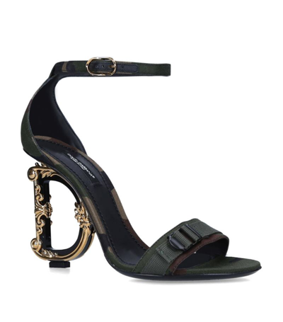 Shop Dolce & Gabbana Leather Baroque-heel Keira Sandals 105 In Green