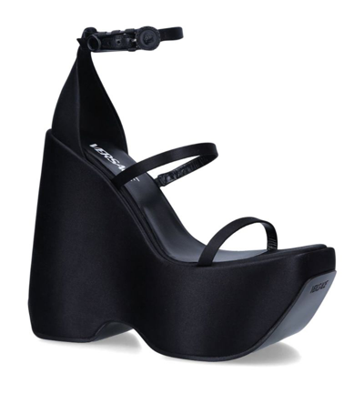 Shop Versace Satin Triple Strap Platform Sandals 160 In Black