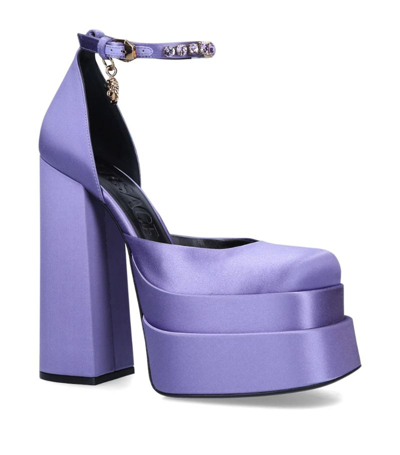 Shop Versace Satin Medusa Platform Mary Janes 155 In Purple