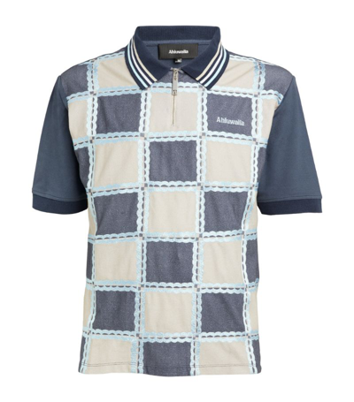 Shop Ahluwalia Checkerboard Zip-up Polo Shirt In Navy