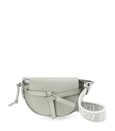 Shop Loewe Mini Leather Gate Dual Bag In Grey