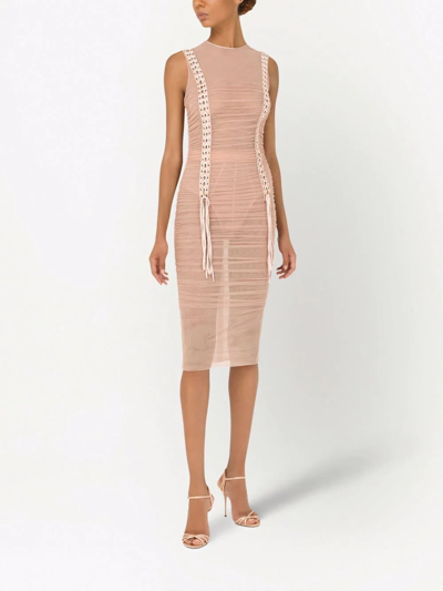 Dolce & Gabbana Corset-style Ruched Midi Dress In Purple