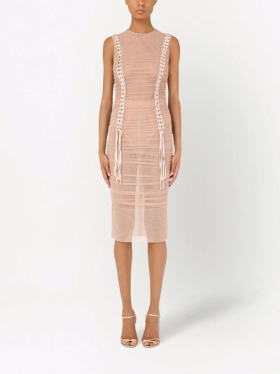 Dolce & Gabbana Corset-style Ruched Midi Dress In Purple