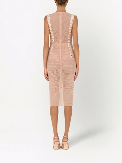 Dolce & Gabbana Corset-style Ruched Midi Dress In Purple