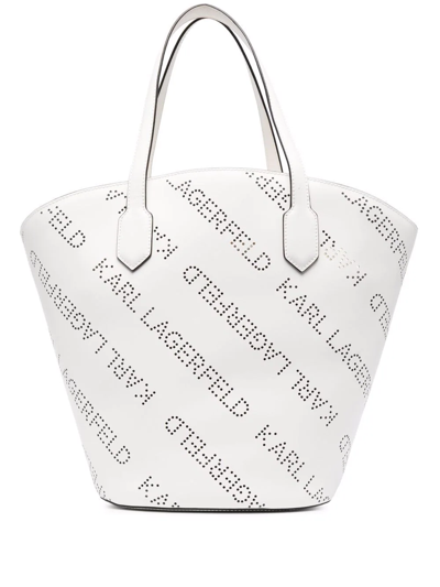 Shop Karl Lagerfeld K/punched Logo Tote In White