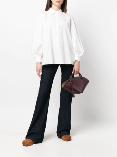 La Doublej Poet-sleeve Poplin Blouse In Weiss