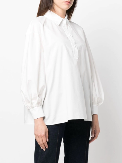 La Doublej Poet-sleeve Poplin Blouse In Weiss