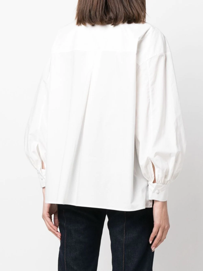 La Doublej Poet-sleeve Poplin Blouse In Weiss