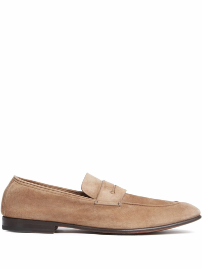 Shop Zegna Suede Penny Loafers In Braun