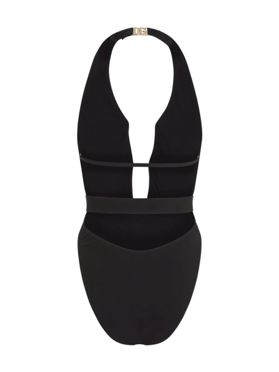 Shop Dolce & Gabbana Plunge-neck Belted Swimsuit In Black