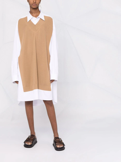 Shop Maison Margiela Spliced Knit-detail Shirtdress In White