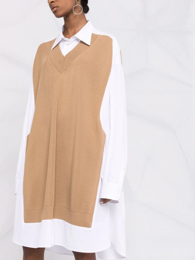 Maison Margiela Spliced Knit-detail Shirtdress In White