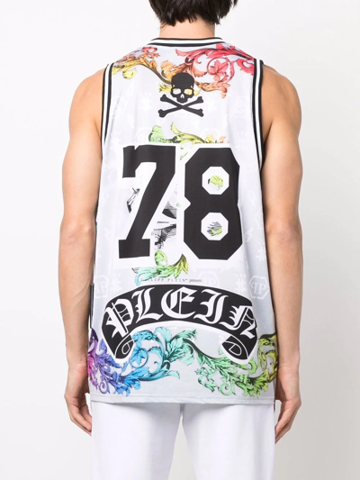 Shop Philipp Plein Baroque Skull-print Basketball Top In Grau