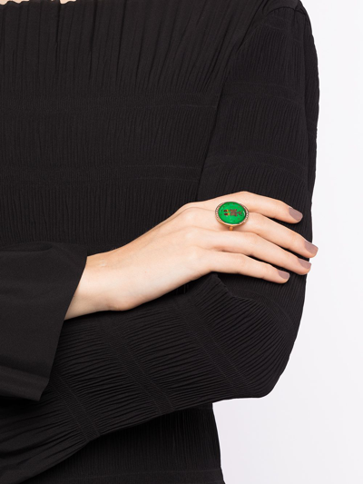Shop Francesca Villa 18kt Yellow Gold Mary Fluo Ring In Green