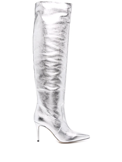 Scarosso X Brian Atwood Carra Metallic-effect Boots In Grey
