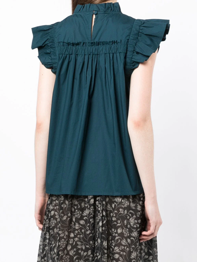 Shop Sea Sleeveless Ruffle Blouse In Grün