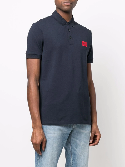 Shop Hugo Chest Logo-patch Polo Shirt In Blue