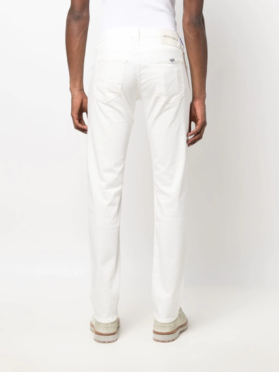 Shop Jacob Cohen Logo-patch Slim-cut Trousers In White