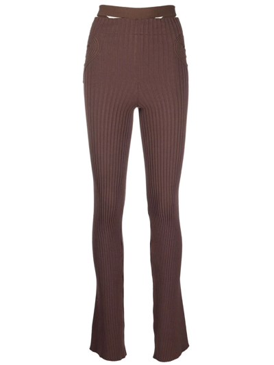 Andreädamo Fishnet Knit Pants With Cut-out Belt In Braun