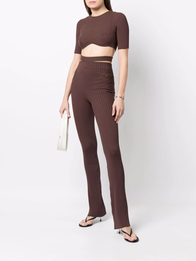 Andreädamo Fishnet Knit Pants With Cut-out Belt In Braun