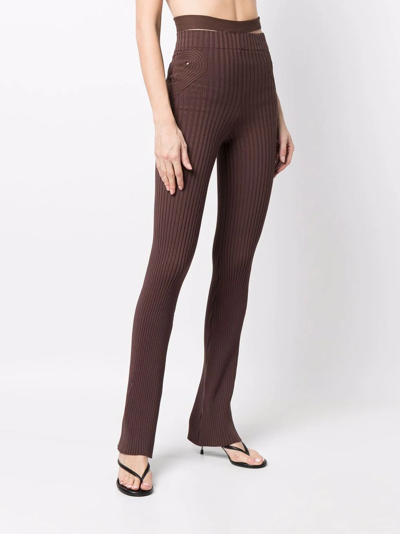 Andreädamo Fishnet Knit Pants With Cut-out Belt In Braun