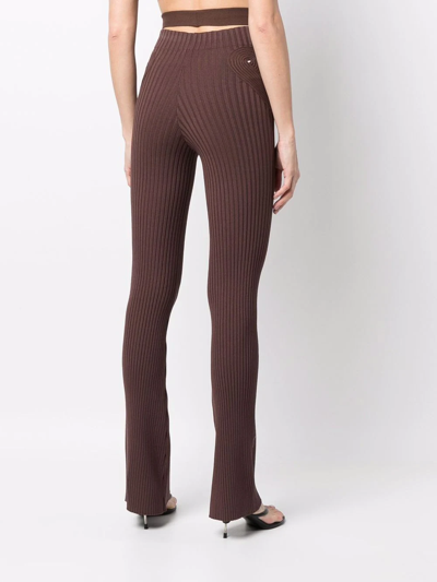 Andreädamo Fishnet Knit Pants With Cut-out Belt In Braun