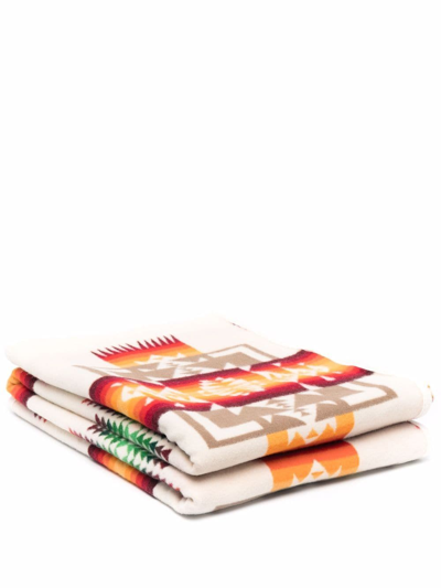 Shop Pendleton Patterned Jacquard Blanket In Nude