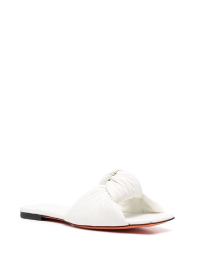 Santoni Leather Slide Sandals With Knot In Weiss