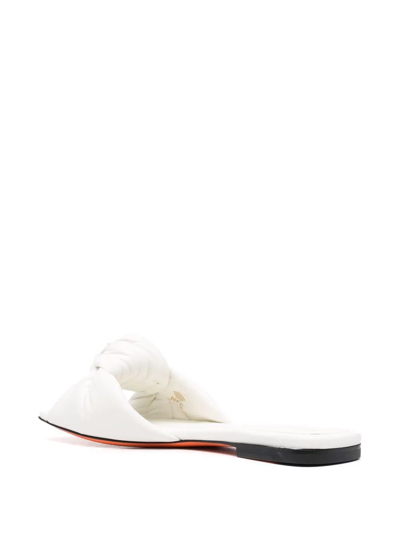 Santoni Leather Slide Sandals With Knot In Weiss